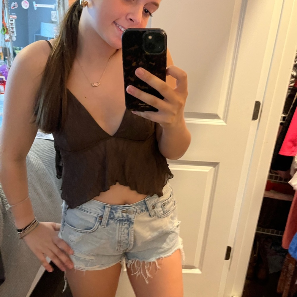 SHEIN Brown Asymmetrical Crop Tank Top